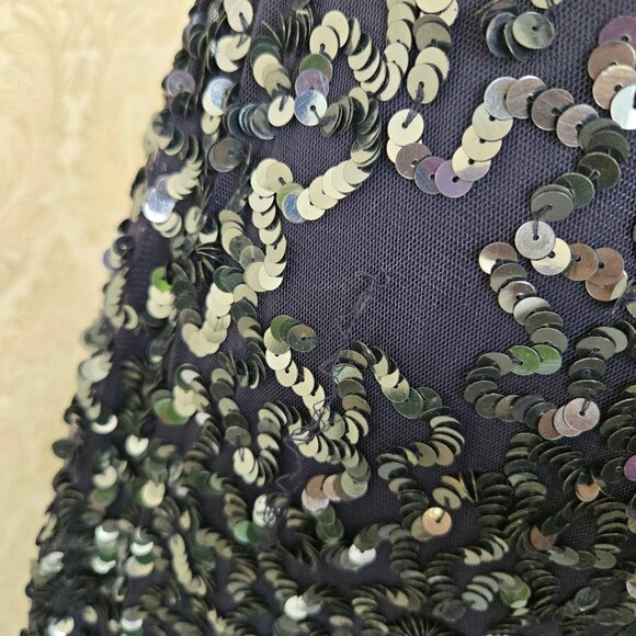 Pisarro Nightse Size 4 Slate Gray Sequin Dress Sleeveless Cowl Back Side Zip NWT - Picture 4 of 16